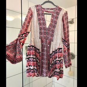 Free people long sleeve keyhole mini dress